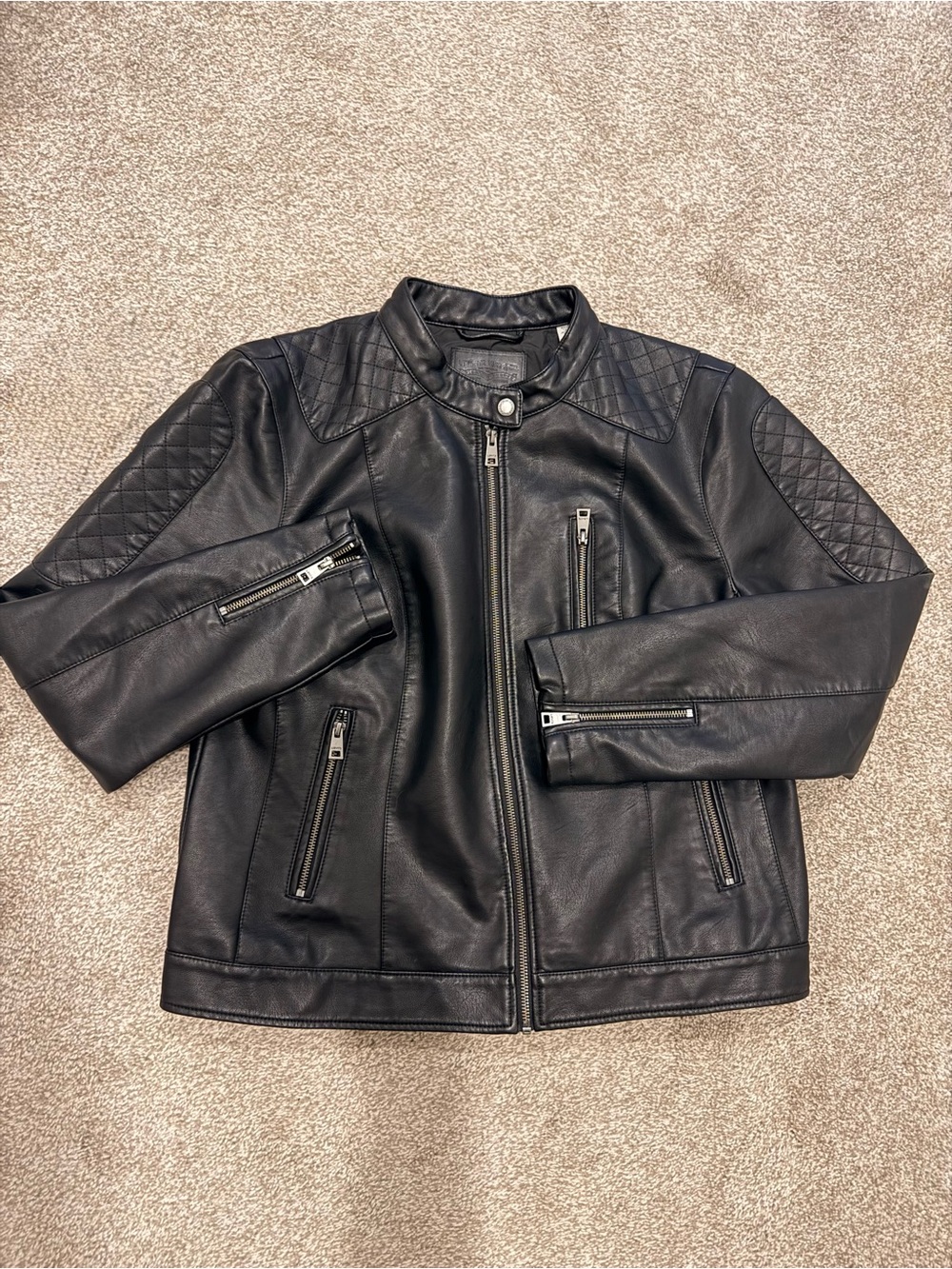 Women’s XL Levi's Black Quilted-Panel Faux Leather Moto Jacket